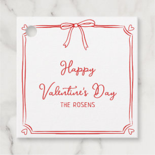 Étiquettes Cadeau Custom Valentine's Day Party Cute Red Bow Hearts