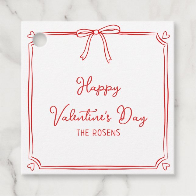 Étiquettes Cadeau Custom Valentine's Day Party Cute Red Bow Hearts (Devant)