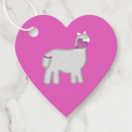 Étiquettes Cadeau Cute Alpaca avec coeur de parties scintillant