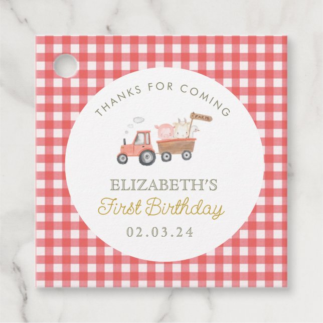 Étiquettes Cadeau Cute animal de ferme Barnyard Anniversaire (Devant)