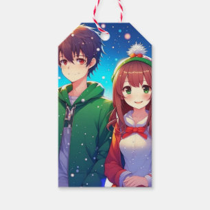 Étiquettes-cadeau Cute Anime Couple   Joyeux Noël