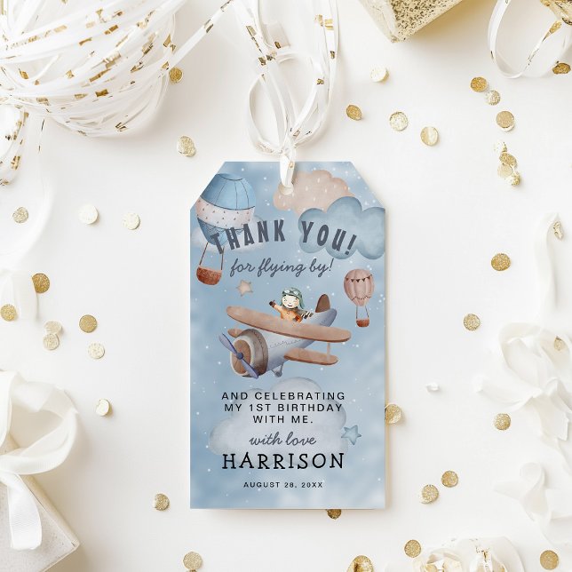 Étiquettes-cadeau Cute Aquarelle Avion Boy Merci (Créateur téléchargé)