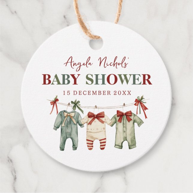 Étiquettes Cadeau Cute Aquarelle Baby shower de Noël (Devant)