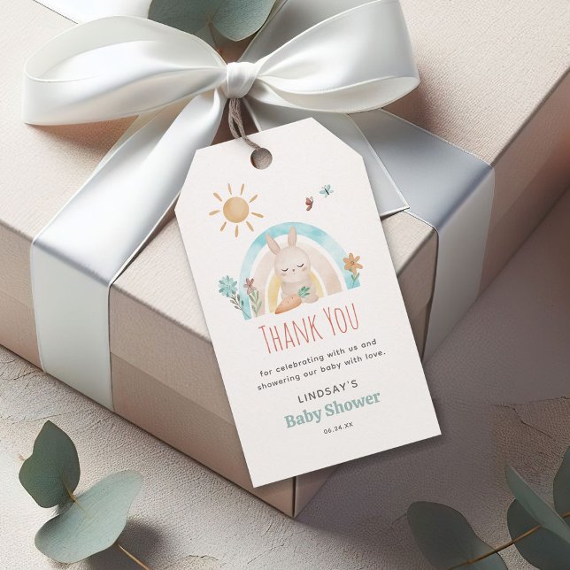 Étiquettes-cadeau Cute aquarelle Bunny Baby shower Merci (Créateur téléchargé)