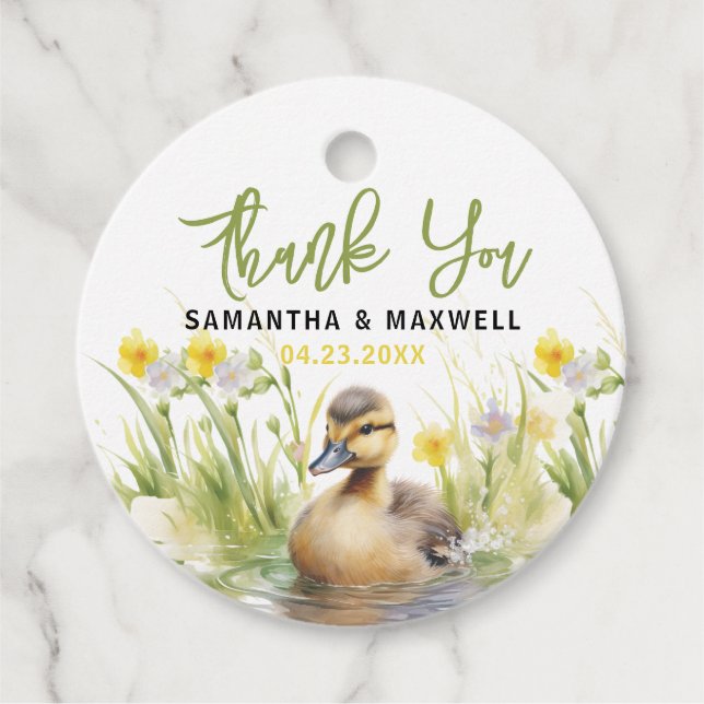 Étiquettes Cadeau Cute Aquarelle Canard bébé garçon douche (Devant)