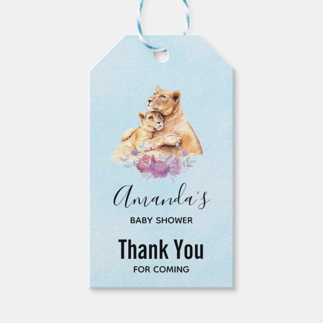 Étiquettes-cadeau Cute Aquarelle Mère Lion & Baby shower Cub (Devant)