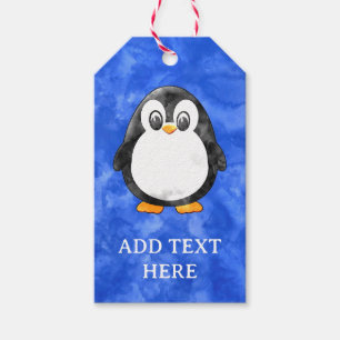 Étiquettes-cadeau Cute Aquarelle Pingouin bleu