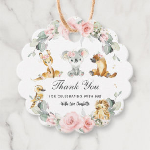 Étiquettes Cadeau Cute Australian Animals Rose Floral Vert