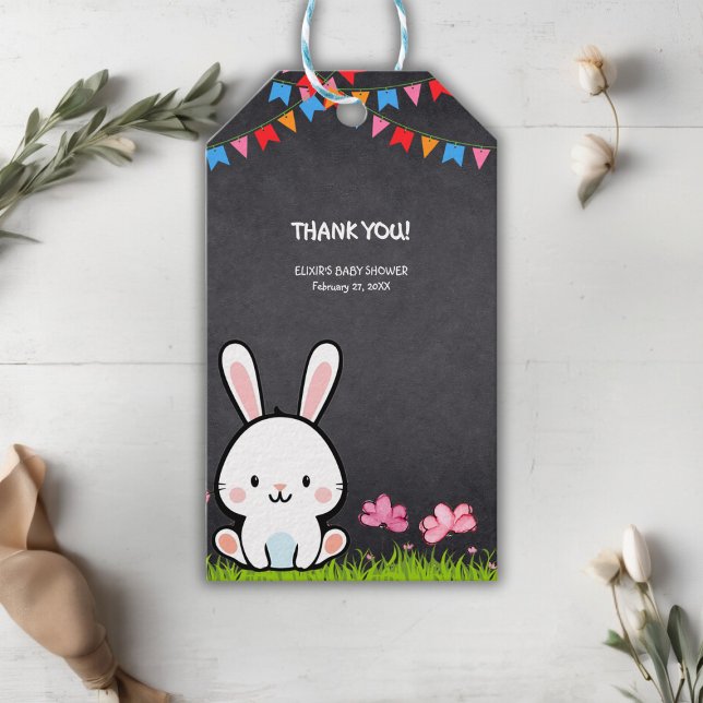 Étiquettes-cadeau Cute Baby shower de lapin en tableau blanc (Créateur téléchargé)
