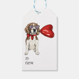 Étiquettes-cadeau Cute Beagle chiot Chien Amour Ballon Cœur Rouge