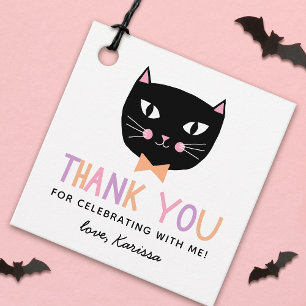 Étiquettes Cadeau Cute Black Cat Pastel Halloween Nom de l'anniversa