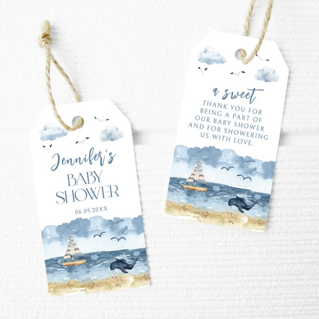 Étiquettes-cadeau Cute bleu marine bébé garçon douche merci (Créateur téléchargé)