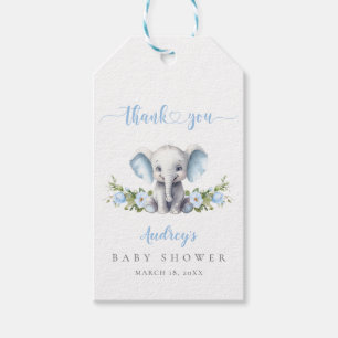 Étiquettes-cadeau Cute Blue Elephant Baby Boy Douche Merci