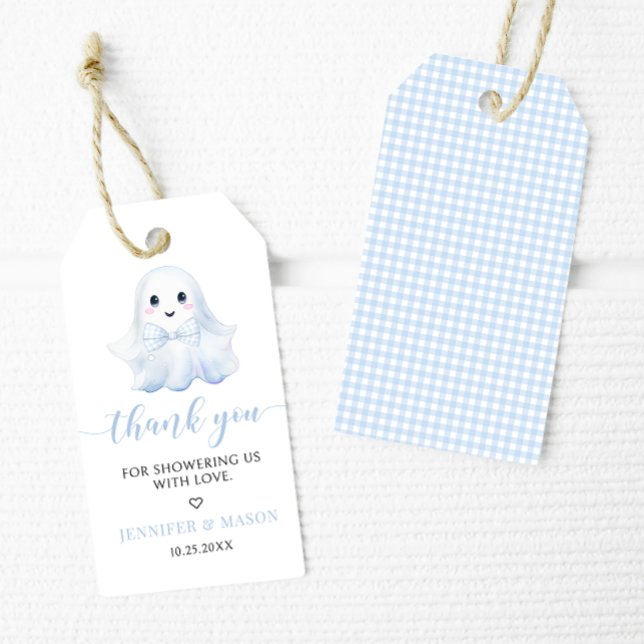 Étiquettes-cadeau Cute Blue Little Boo Bow Baby Boy Merci douche gar (Créateur téléchargé)
