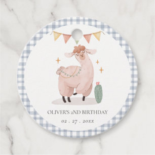 Étiquettes Cadeau Cute Blue Plaid Cactus Boho Llama N'importe quel â