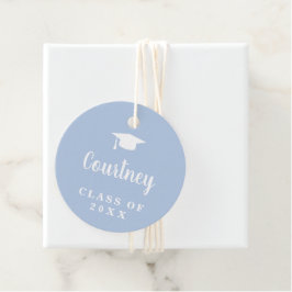 Étiquettes Cadeau Cute Blue Simple Mortier Board Moderne Graduation