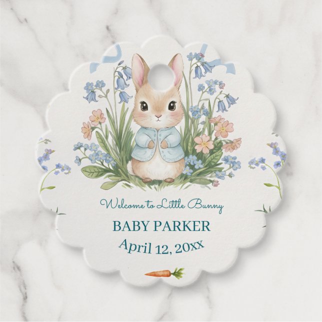 Étiquettes Cadeau Cute Bunny Spring Floral Personalized Baby Shower  (Devant)