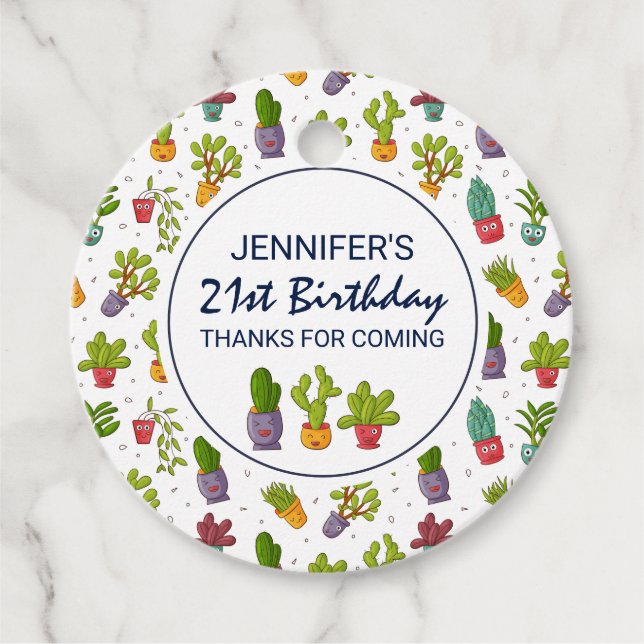 Étiquettes Cadeau Cute Cactus Nature Succulents Motif Anniversaire (Devant)