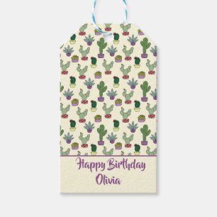 Étiquettes-cadeau Cute Cactus Plante Succulent Joyeux Motif d'annive