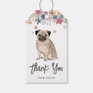 Étiquettes-cadeau Cute Carlin aquarelle Chien Anniversaire Merci de 