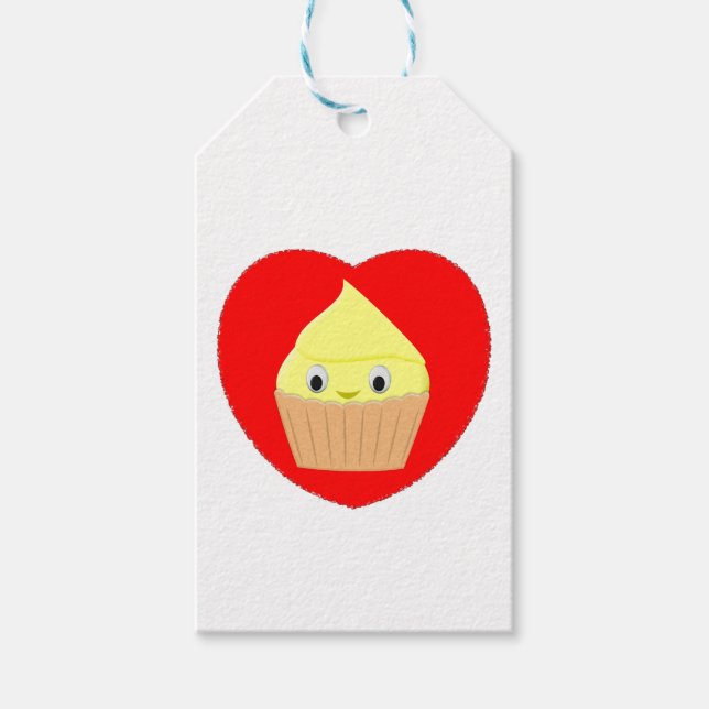 Étiquettes-cadeau Cute Cartoon Citron Cupcake Dans Le Coeur Rouge (Devant)