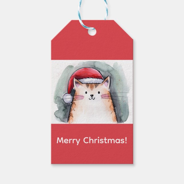 Étiquettes-cadeau Cute Cat with Santa Hat Square Stickers (Devant)
