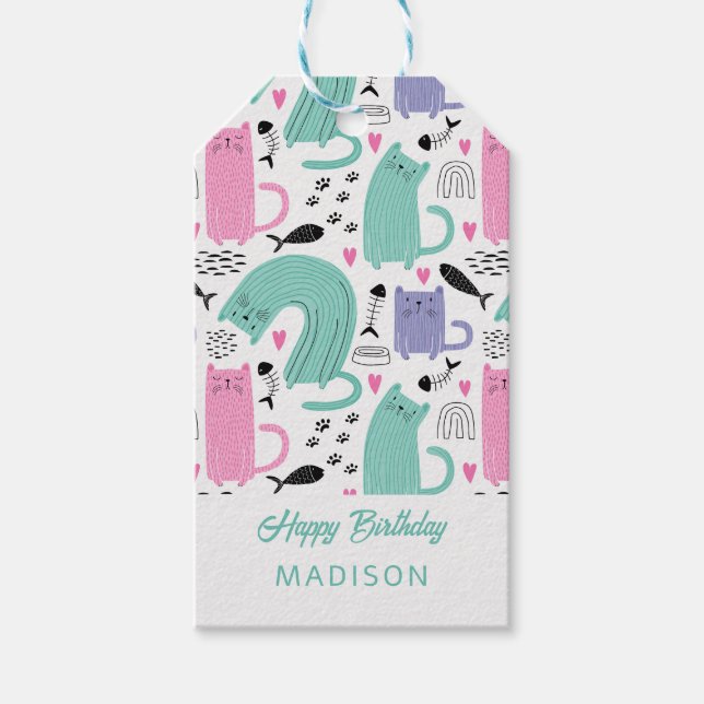 Étiquettes-cadeau Cute Chats Motif Anniversaire (Devant)