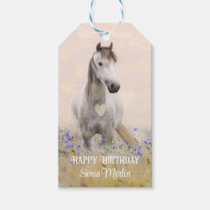 Étiquettes-cadeau Cute Cheval Blanc Violet Fleur Feminine Chic
