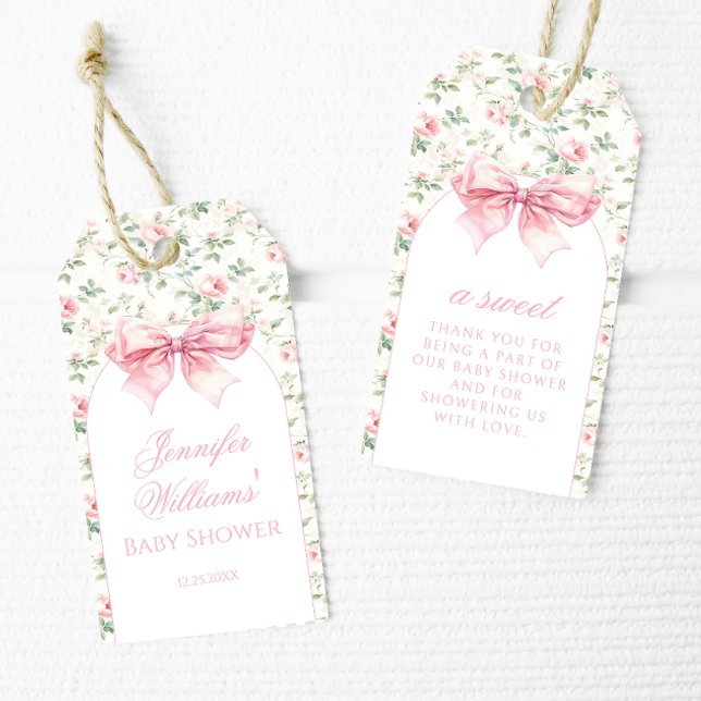 Étiquettes-cadeau Cute chic arc rose bébé douche merci (Créateur téléchargé)