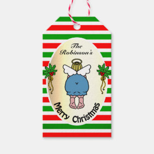 Étiquettes-cadeau Cute Chubby Angel Cadre rouge et vert Noël