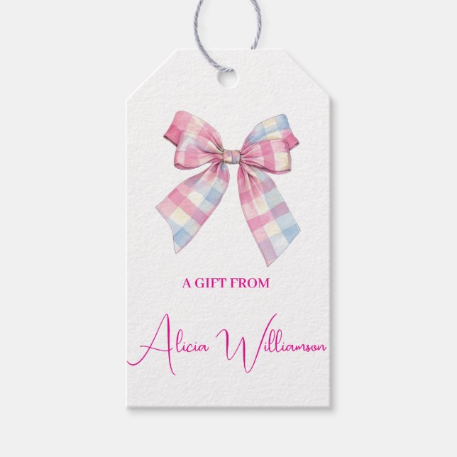 Étiquettes-cadeau Cute Coquette Blue& pink BowPersonalized Gift From (Devant)