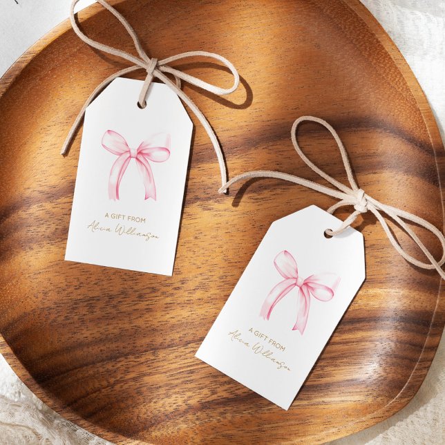 Étiquettes-cadeau Cute Coquette Rose Bow cadeau personnalisé de (Créateur téléchargé)