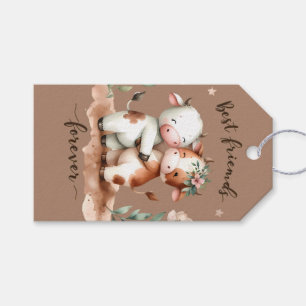 Étiquettes-cadeau Cute Cow Meilleurs amis Hug Floral Art