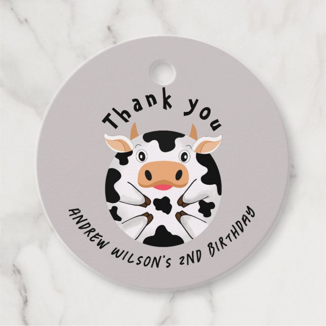 Étiquettes Cadeau Cute Cow Moo Rustic Farm Party Animal Ball (Devant)