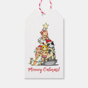 Étiquettes-cadeau Cute Custom Meowa Catmas Chats Arbre de Noël