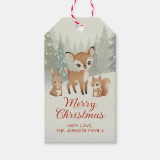 Étiquettes-cadeau Cute Deer and Woodland Animals Merry Christmas