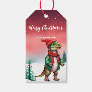 Étiquettes-cadeau Cute Dino Père Noël Fête de Noël Enfants de neige