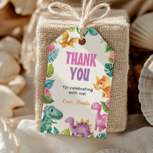 Étiquettes-cadeau Cute Dinosaur Girl Birthday Party Merci Tags