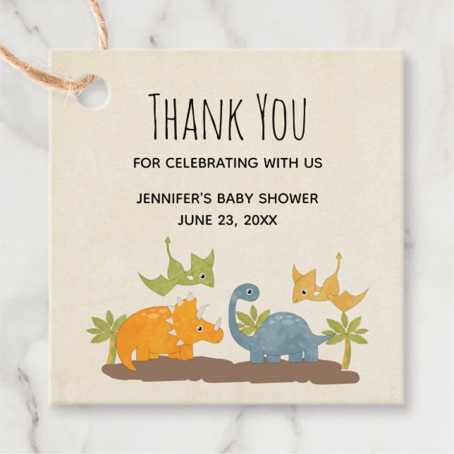 Étiquettes Cadeau Cute Dinosaures Merci faunique préhistorique (Devant)