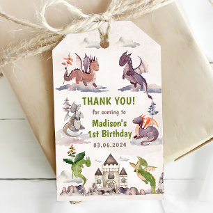 Étiquettes-cadeau Cute Dragon 1ère fête d'anniversaire