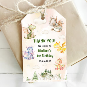 Étiquettes-cadeau Cute Dragon 1ère fête d'anniversaire