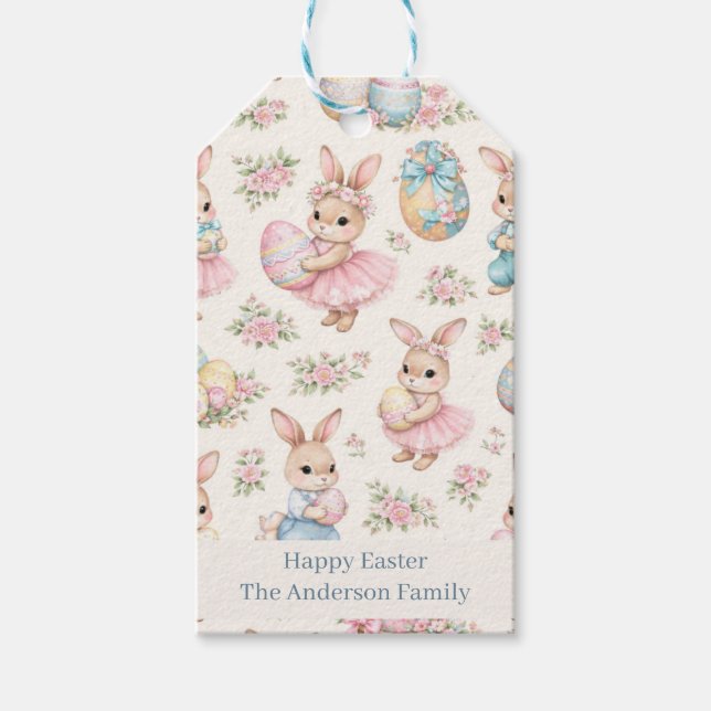 Étiquettes-cadeau Cute Easter Bunny Floral Pattern - Pastel Spring  (Devant)