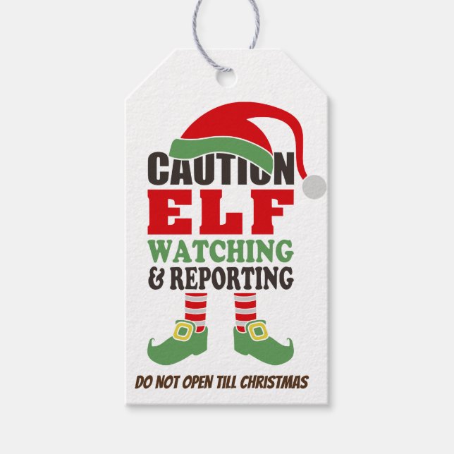Étiquettes-cadeau Cute "Elf Watching/ Christmas Design /Personnalisé (Devant)