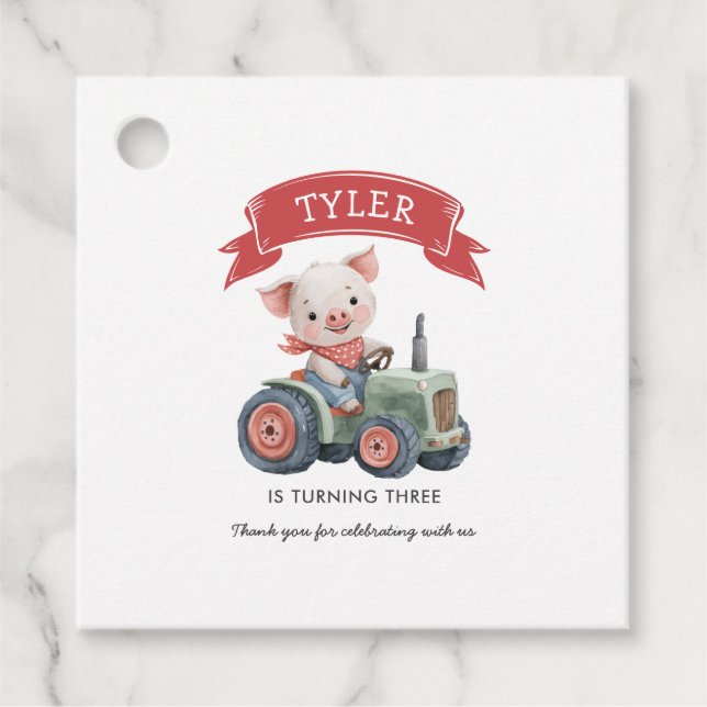 Étiquettes Cadeau Cute Farmhouse Animaux Cochon fête d'anniversaire (Devant)