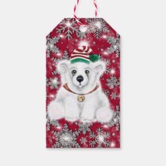 Étiquettes-cadeau Cute festive holiday Polar bear glitter snowflakes
