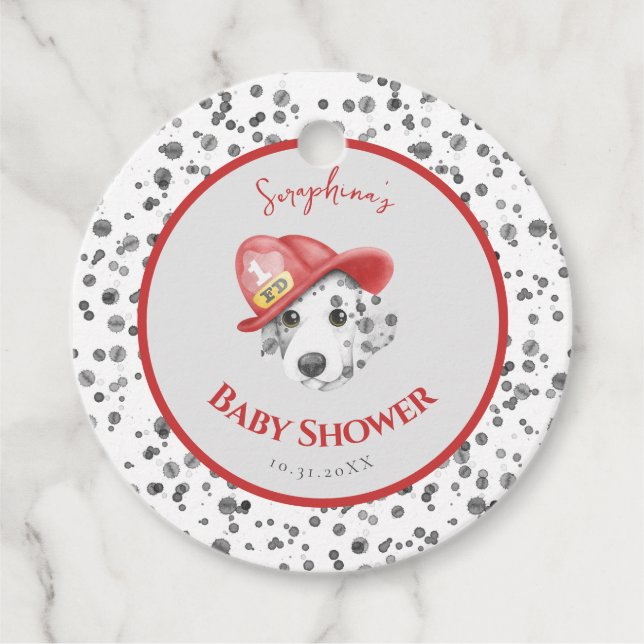 Étiquettes Cadeau Cute Fire Fighter Baby shower dalmate (Devant)