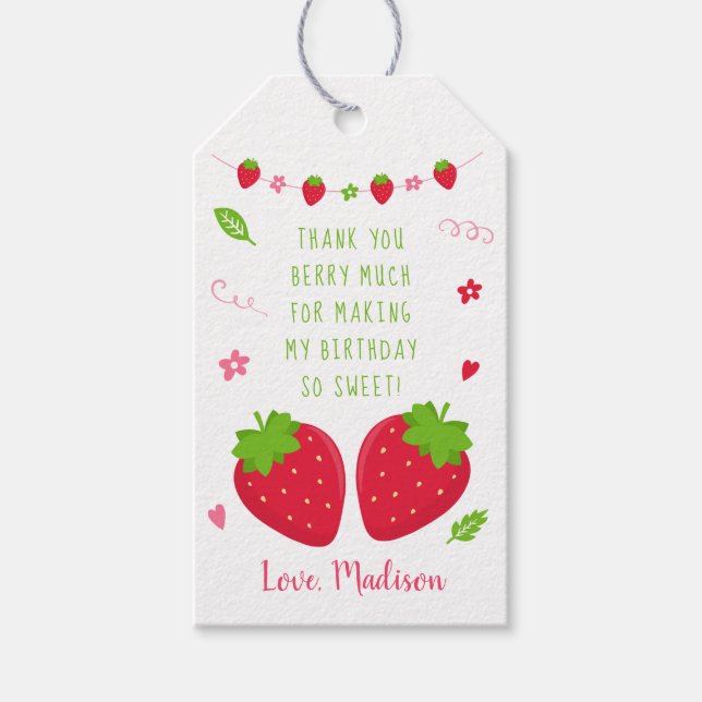 Étiquettes-cadeau Cute fraise Merci d'anniversaire (Devant)