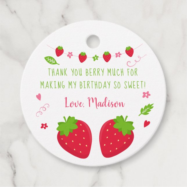 Étiquettes Cadeau Cute fraise Merci d'anniversaire (Devant)
