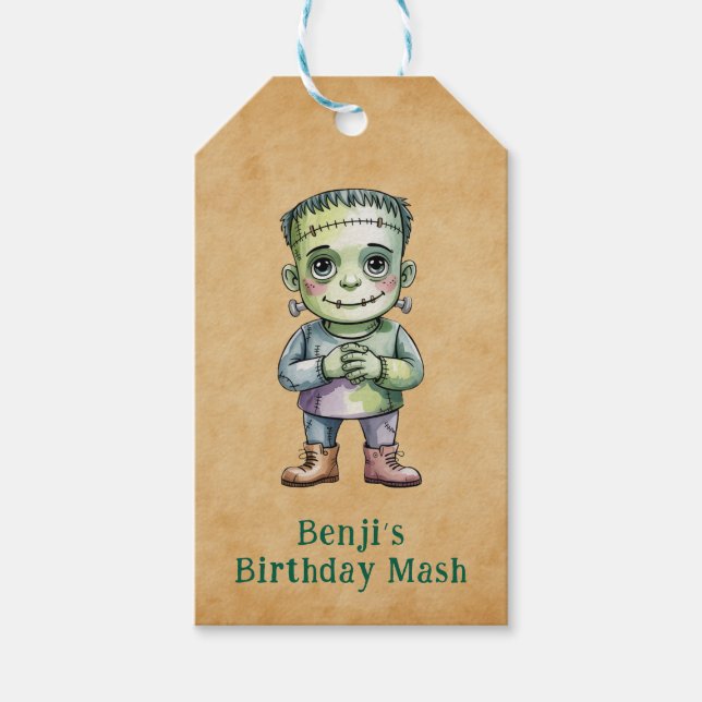 Étiquettes-cadeau Cute Frankenstein Halloween Anniversaire (Devant)