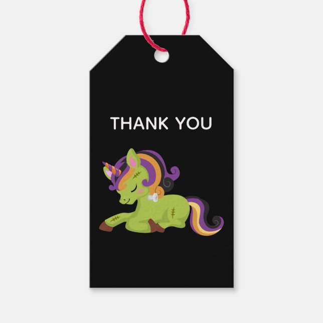Étiquettes-cadeau Cute Frankenstein Unicorn Halloween Merci (Devant)